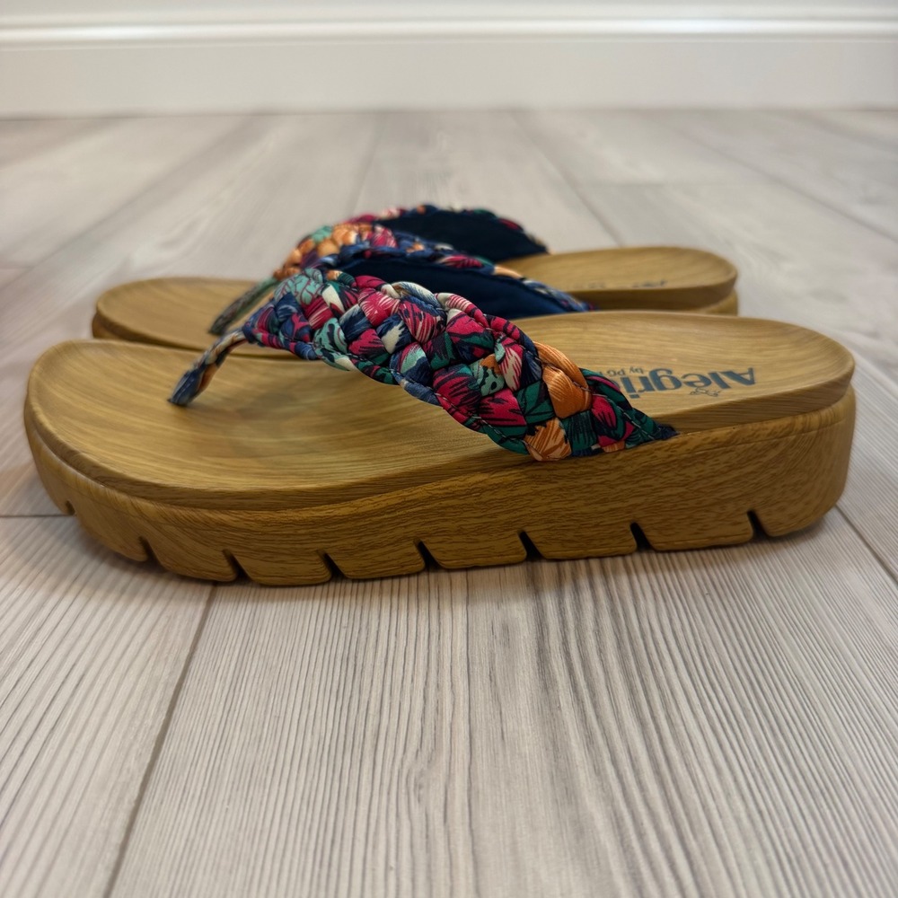 NEW Alegria Riz Blue Multi Braided Floral Flip Flop Sandals 8 38 RIZ-786